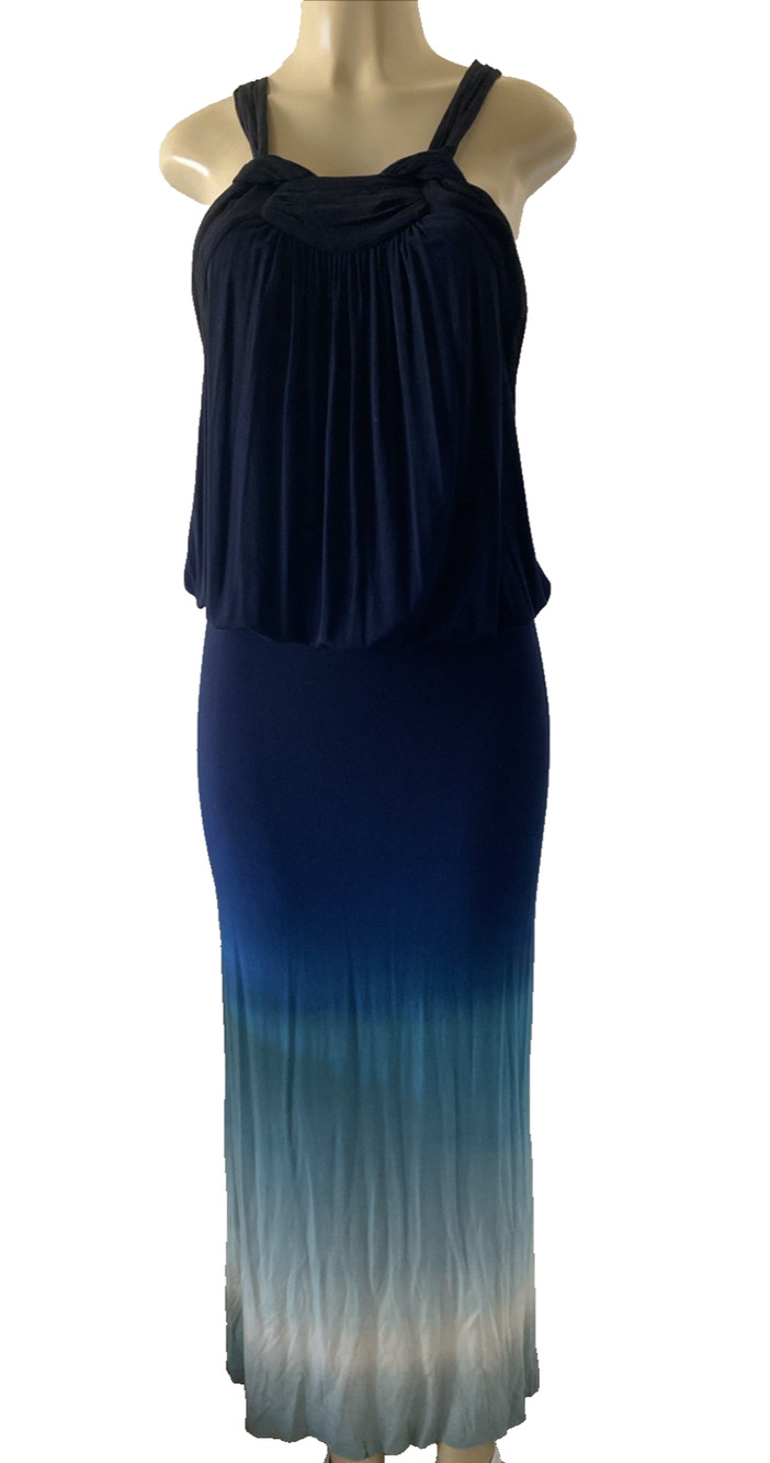 YFB Young Fabulous Broke Dress Ombre Blue Navy Sleeveless Maxi Blouson S